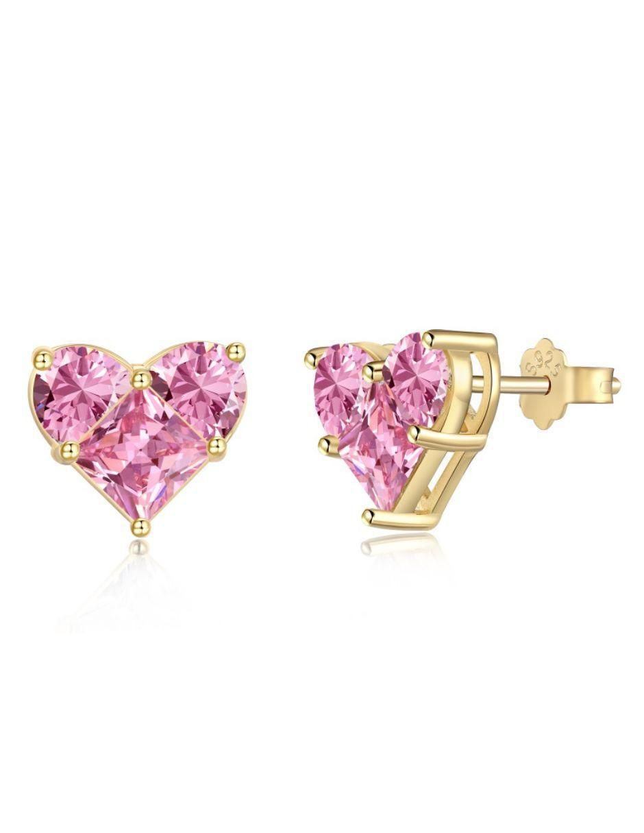 Broqueles de corazón Isabel de plata 14 K con acabado baño de oro zirconia Broqueles de corazón Isabel de plata 14 K con acabado baño de oro zirconia