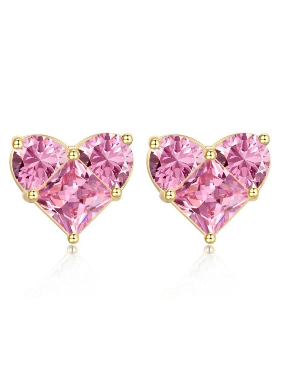 Broqueles de corazón Isabel de plata 14 K con acabado baño de oro zirconia 2
