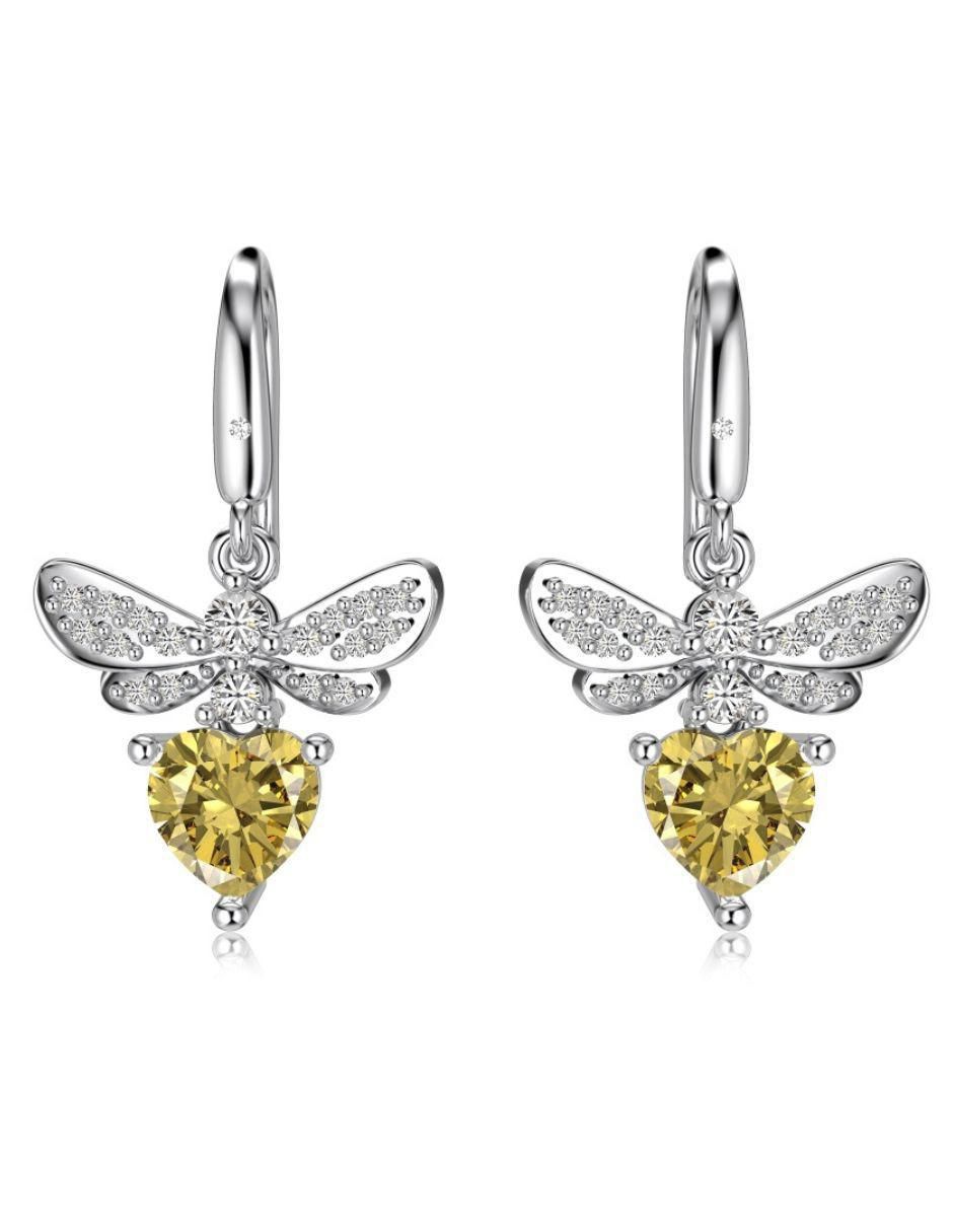 Aretes de abeja María de plata P 925 con acabado baño rodio zirconia 2