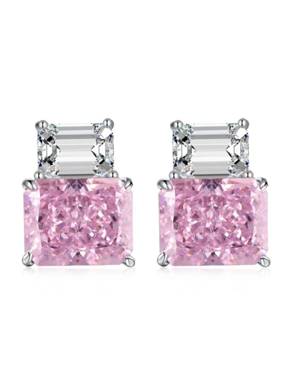 Broqueles rectangulares María de plata P 925 con acabado baño rodio zirconia 2