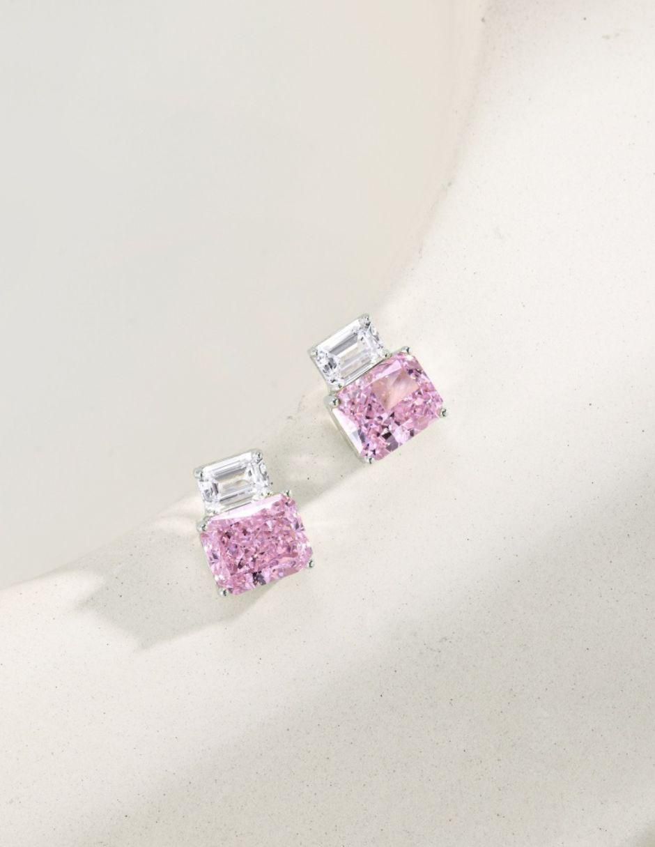 Broqueles rectangulares María de plata P 925 con acabado baño rodio zirconia 6