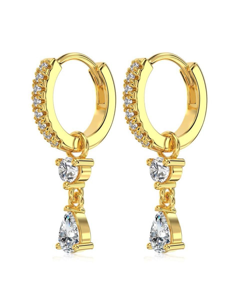 Aretes de gota Anna de plata P 925 con acabado baño de oro zirconia 2