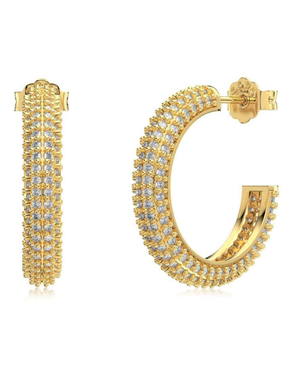 Aretes de aro de media luna Camila Gold de plata P 925 con acabado baño de oro zirconia