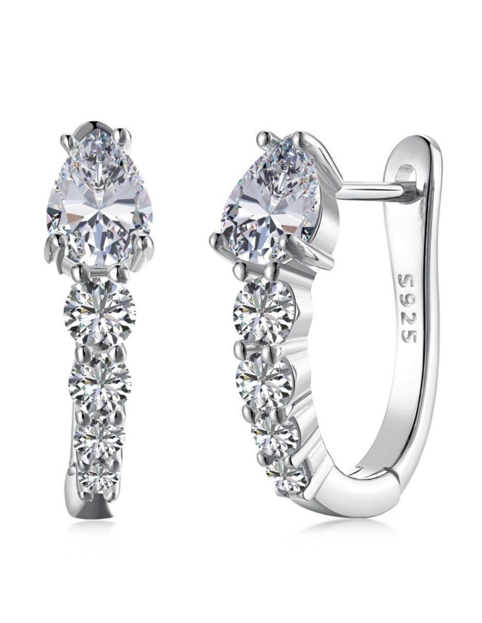 Arracadas ovalados Victoria Silver de plata P 925 con acabado baño rodio zirconia