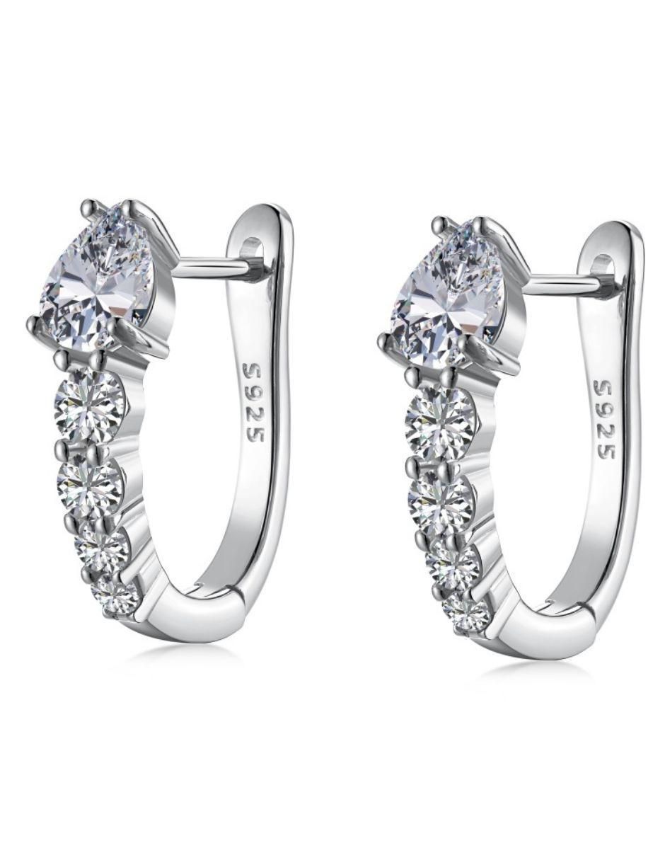 Arracadas ovalados Victoria Silver de plata P 925 con acabado baño rodio zirconia 2