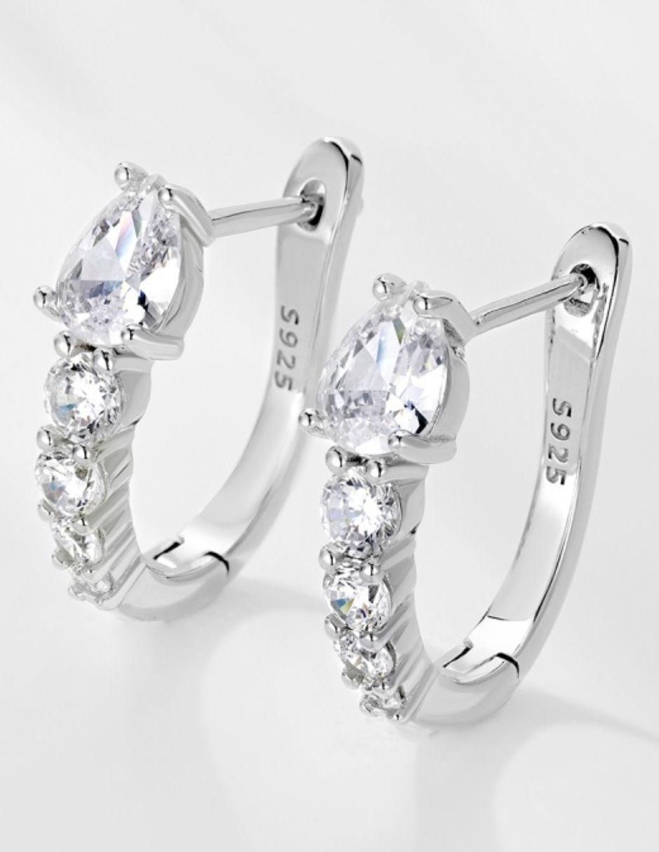 Arracadas ovalados Victoria Silver de plata P 925 con acabado baño rodio zirconia 4