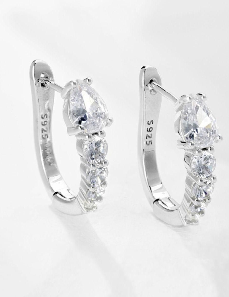 Arracadas ovalados Victoria Silver de plata P 925 con acabado baño rodio zirconia 5