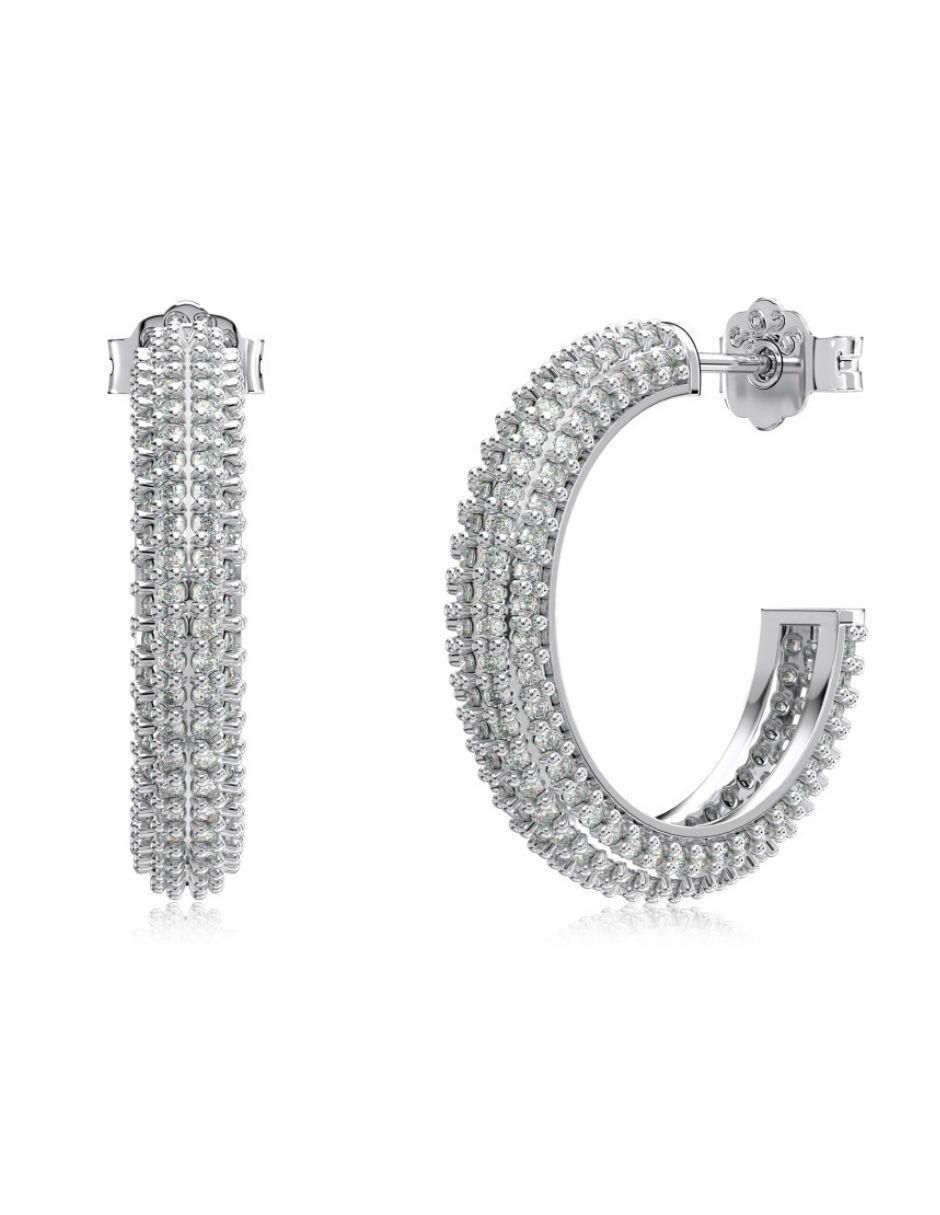 Aretes de aro de media luna Valeria Silver de plata P 925 con acabado baño rodio zirconia