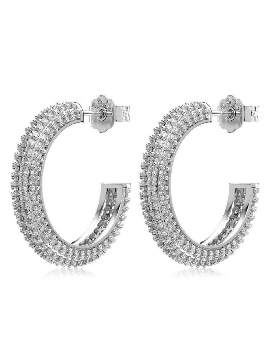 Aretes de aro de media luna Valeria Silver de plata P 925 con acabado baño rodio zirconia 2