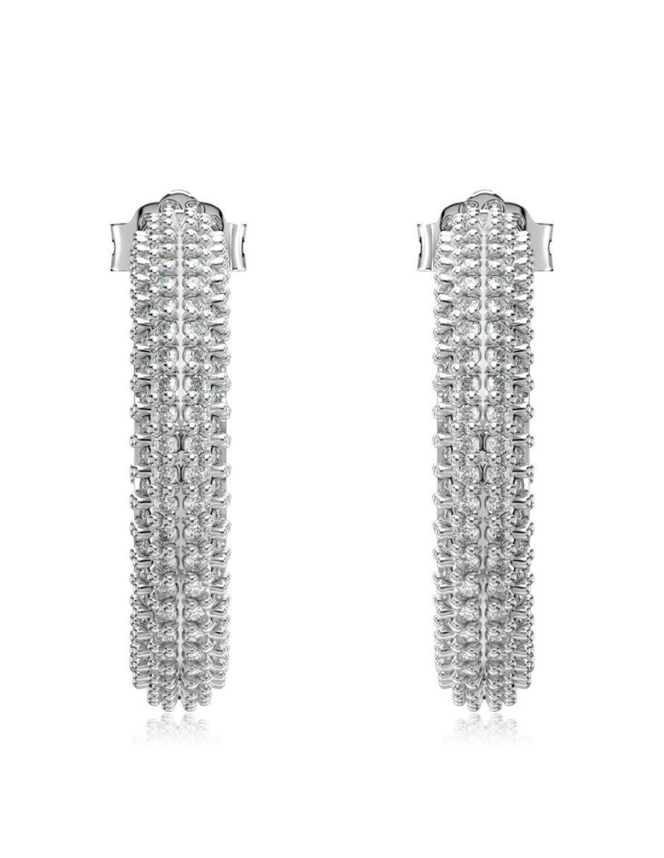 Aretes de aro de media luna Valeria Silver de plata P 925 con acabado baño rodio zirconia 3