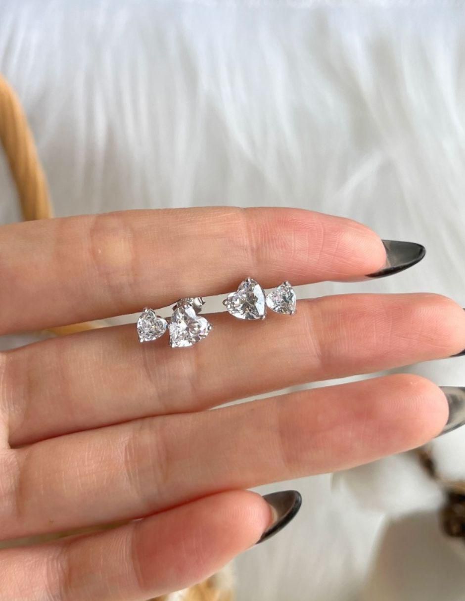 Broqueles de corazón Lucia de plata P 925 con acabado baño rodio zirconia 3