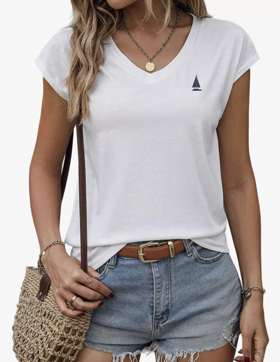 Playera manga corta cuello V para mujer