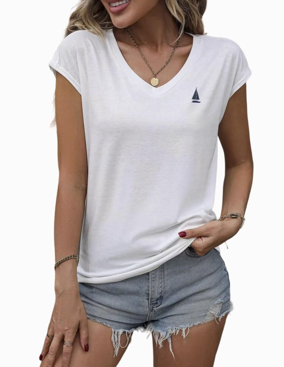 Playera manga corta cuello V para mujer 2