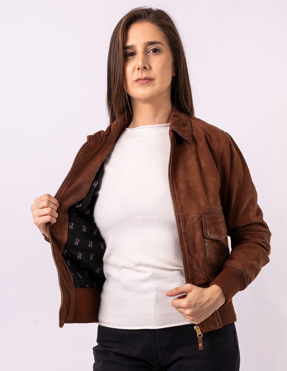 Chamarra casual impermeable de piel para mujer