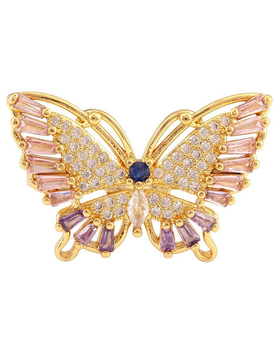 Anillo de mariposa Celestia zirconia con acabado baño de oro 14 k