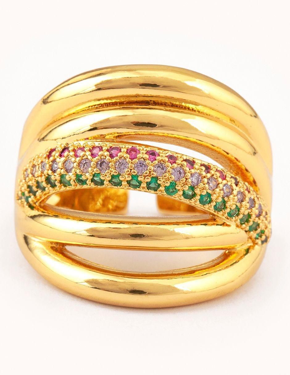 Anillo Oasis zirconia con acabado baño de oro 14 k