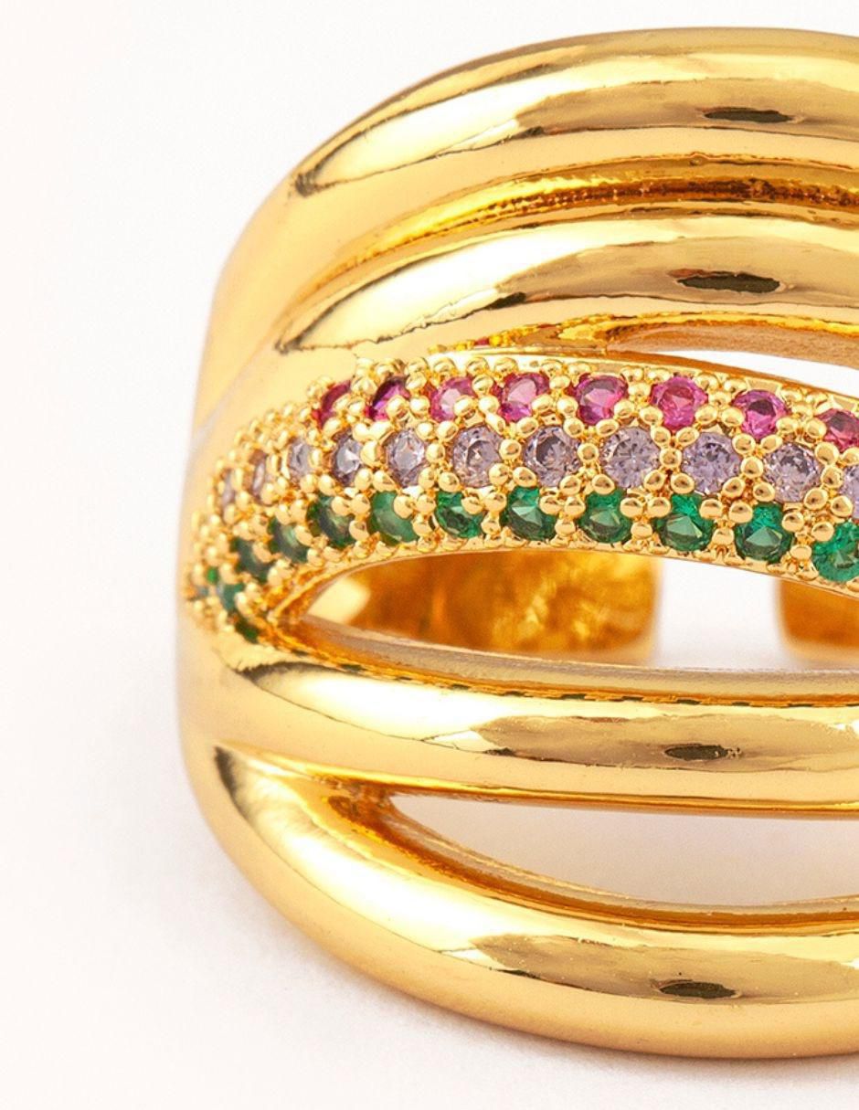 Anillo Oasis zirconia con acabado baño de oro 14 k 2