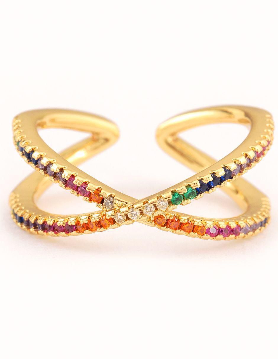 Anillo Destello zirconia con acabado baño de oro 14 k