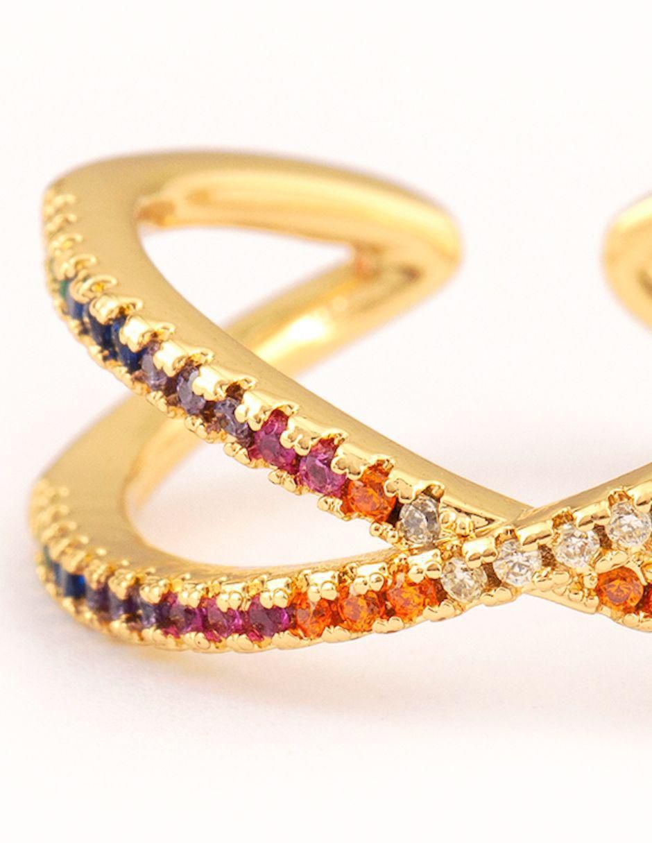 Anillo Destello zirconia con acabado baño de oro 14 k 2