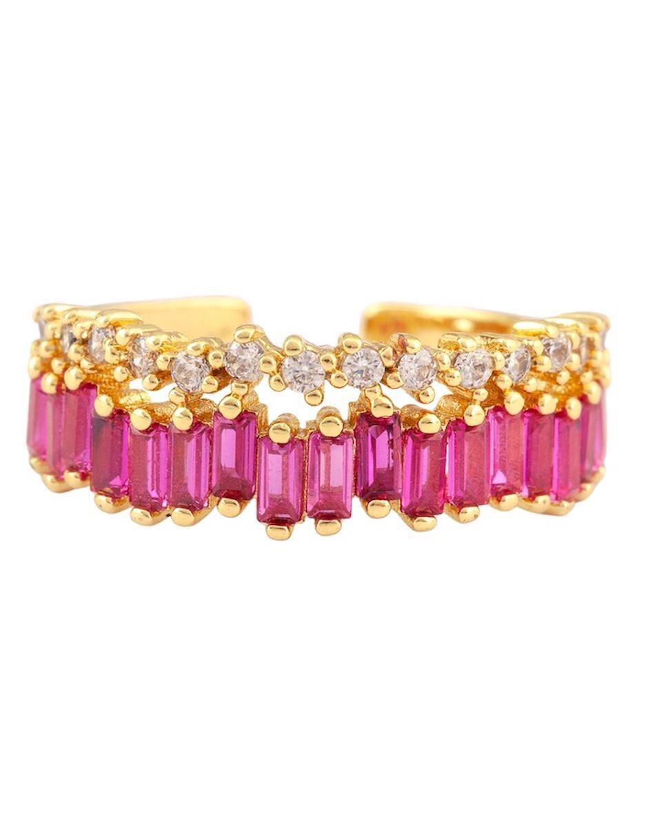 Anillo Luz zirconia con acabado baño de oro 14 k