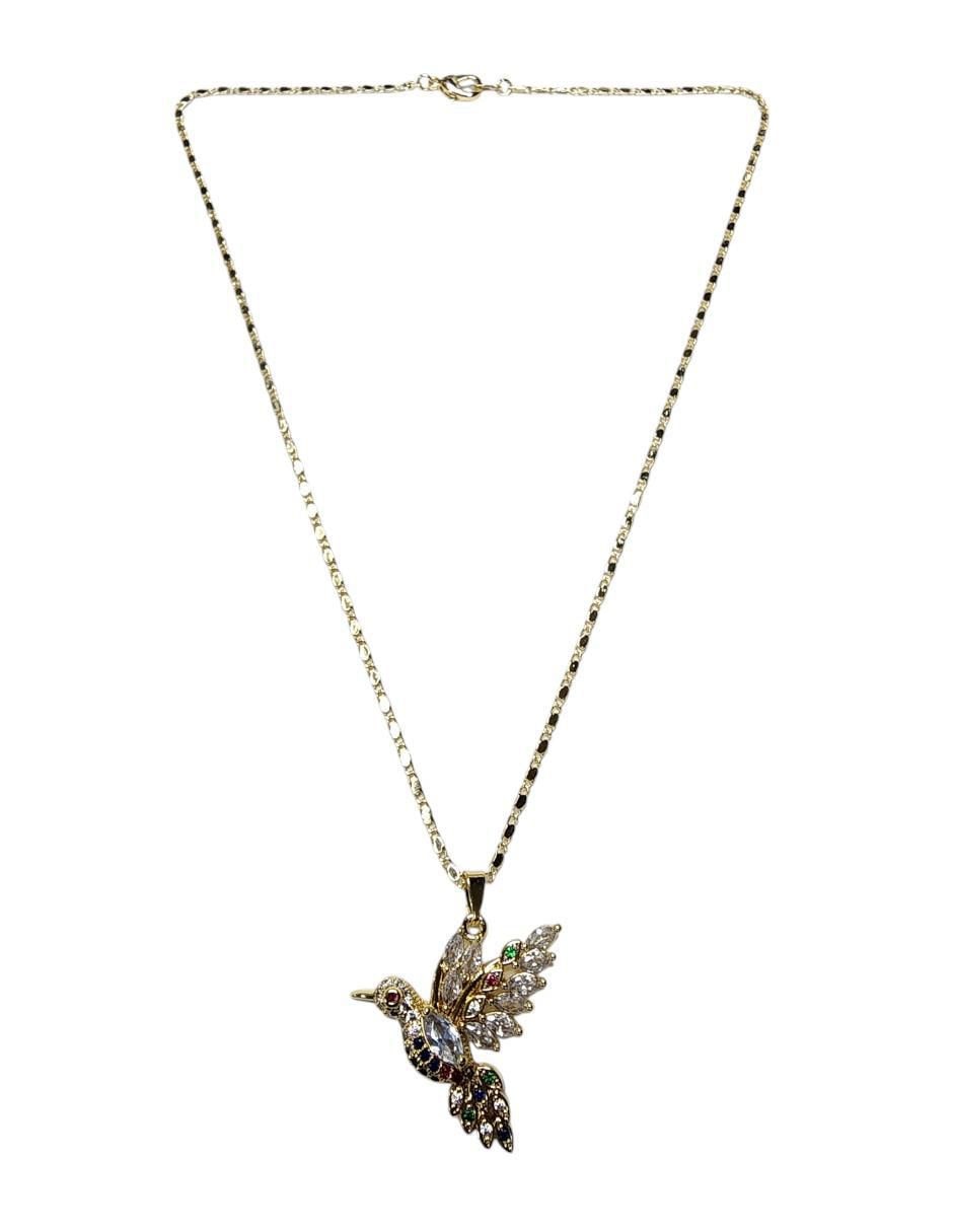 Collar con dije de colibrí de oro laminado 14 K 2