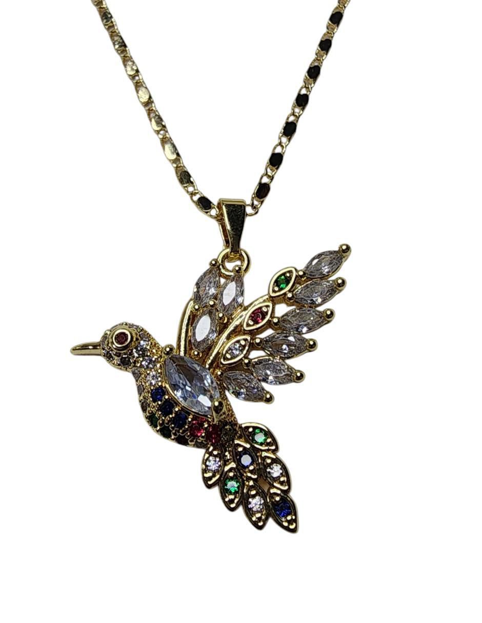 Collar con dije de colibrí de oro laminado 14 K 3
