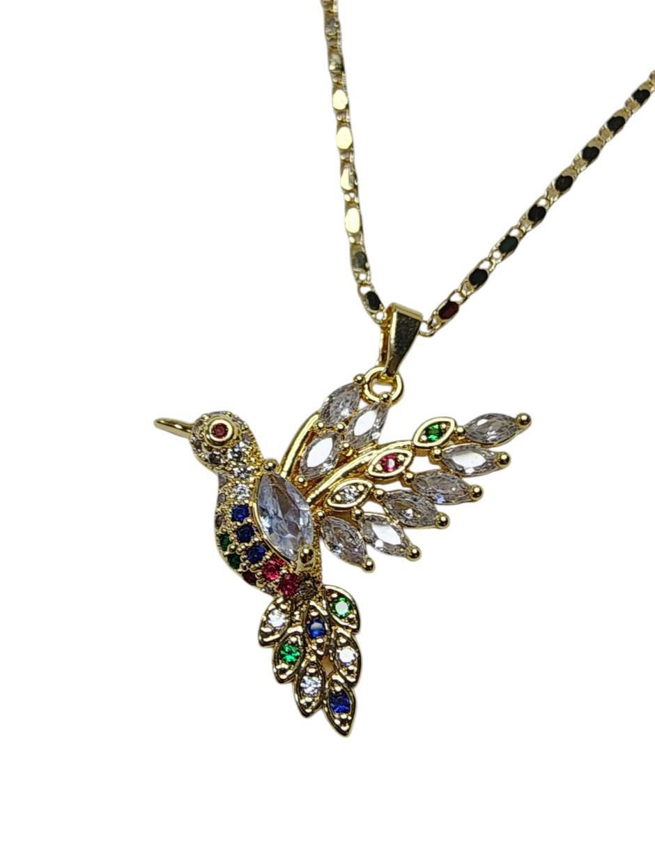 Collar con dije de colibrí de oro laminado 14 K 4