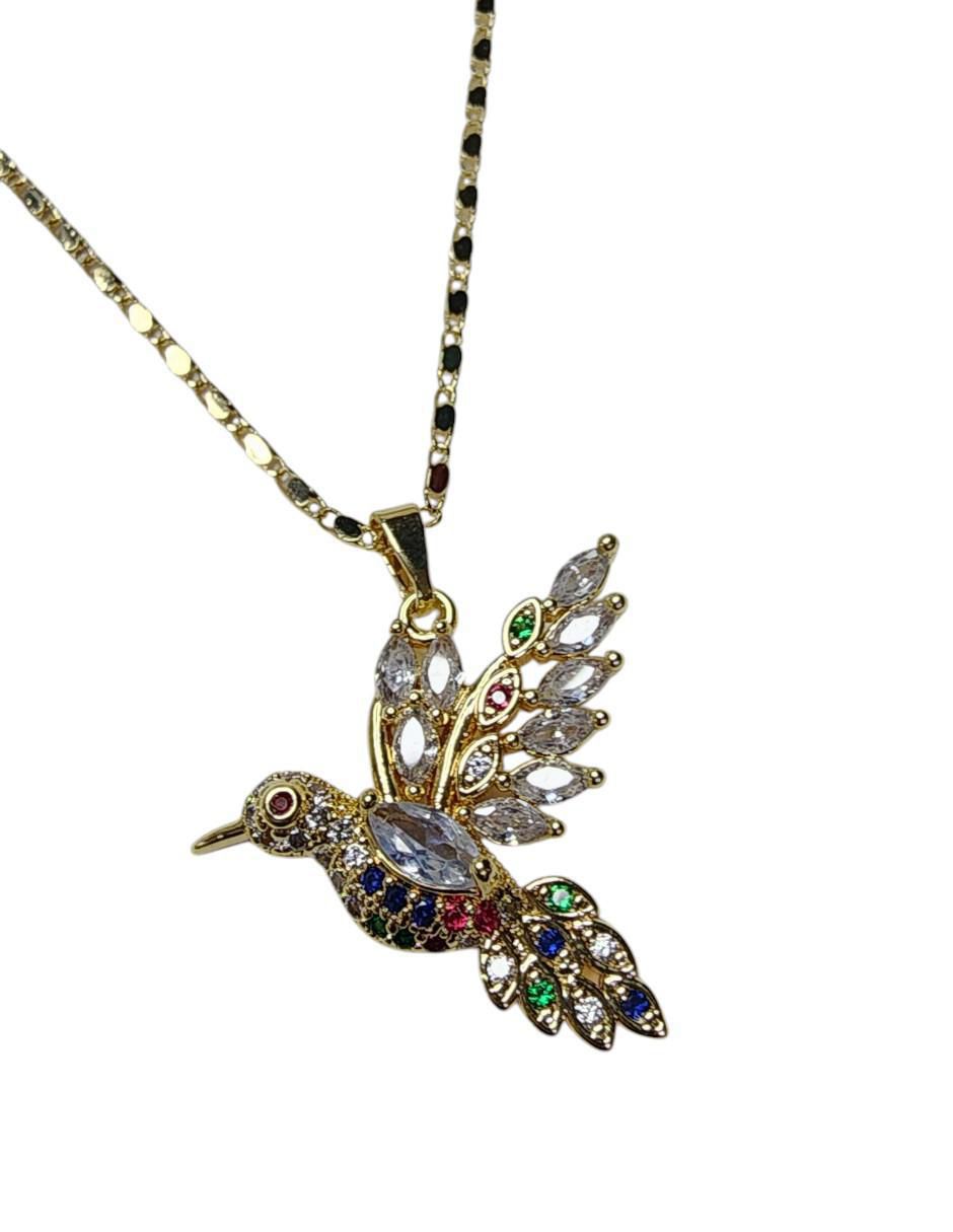 Collar con dije de colibrí de oro laminado 14 K 5