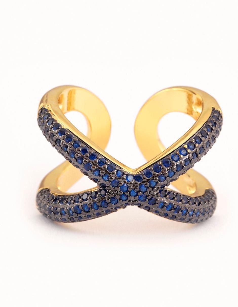 Anillo de cruz Nexo zirconia con acabado baño de oro