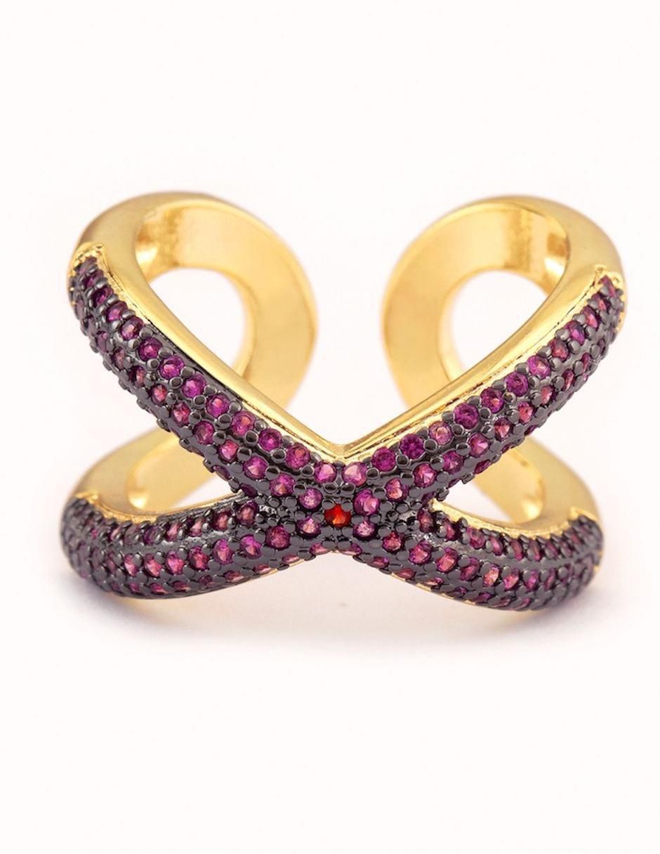 Anillo de cruz Nexo zirconia con acabado baño de oro