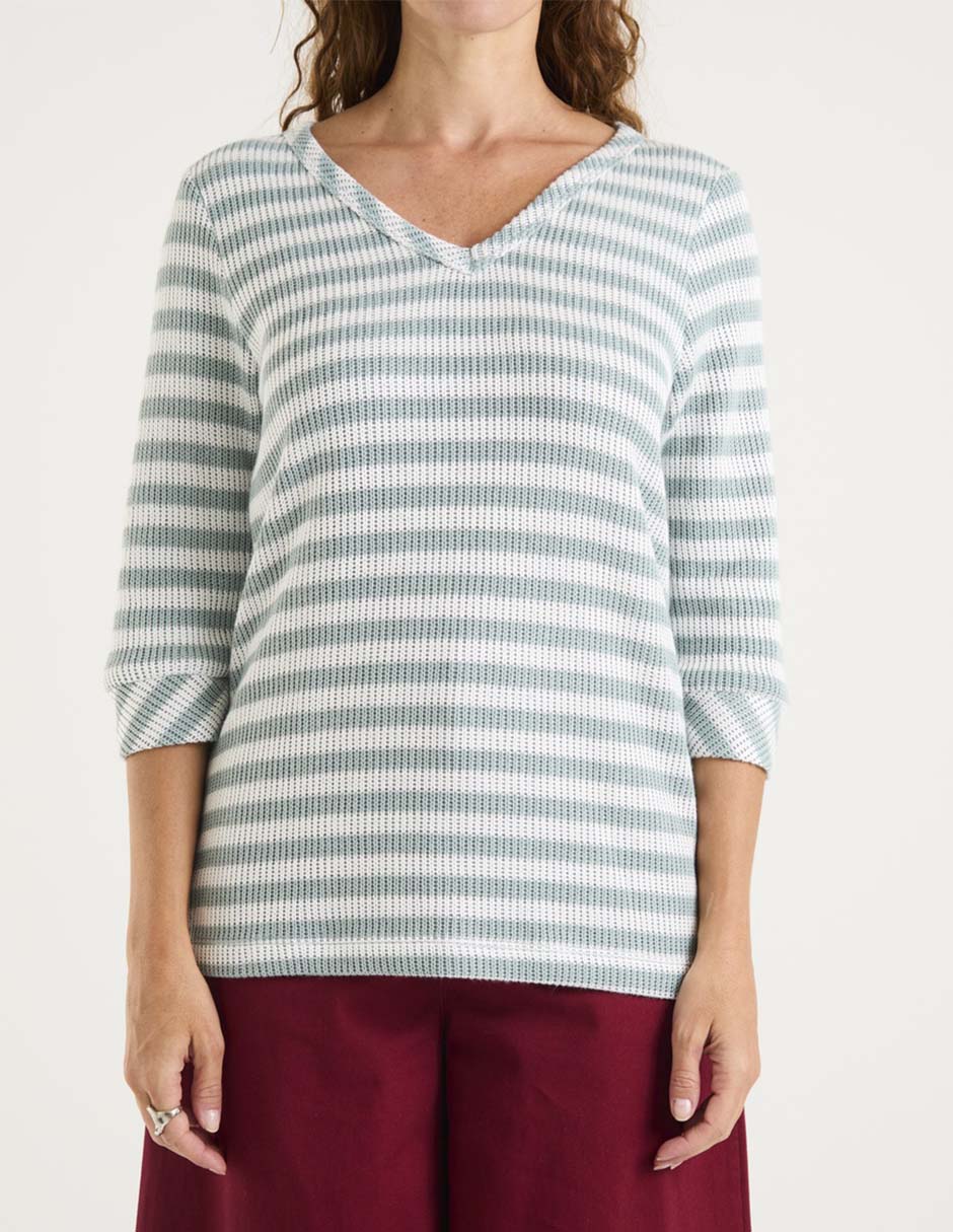 Playera manga 3/4 cuello V para mujer 5