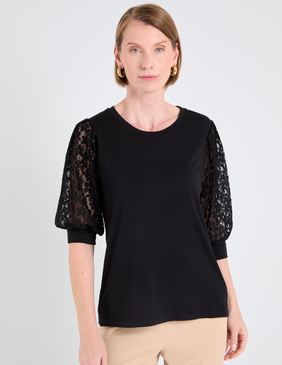 Playera manga 3/4 cuello redondo para mujer