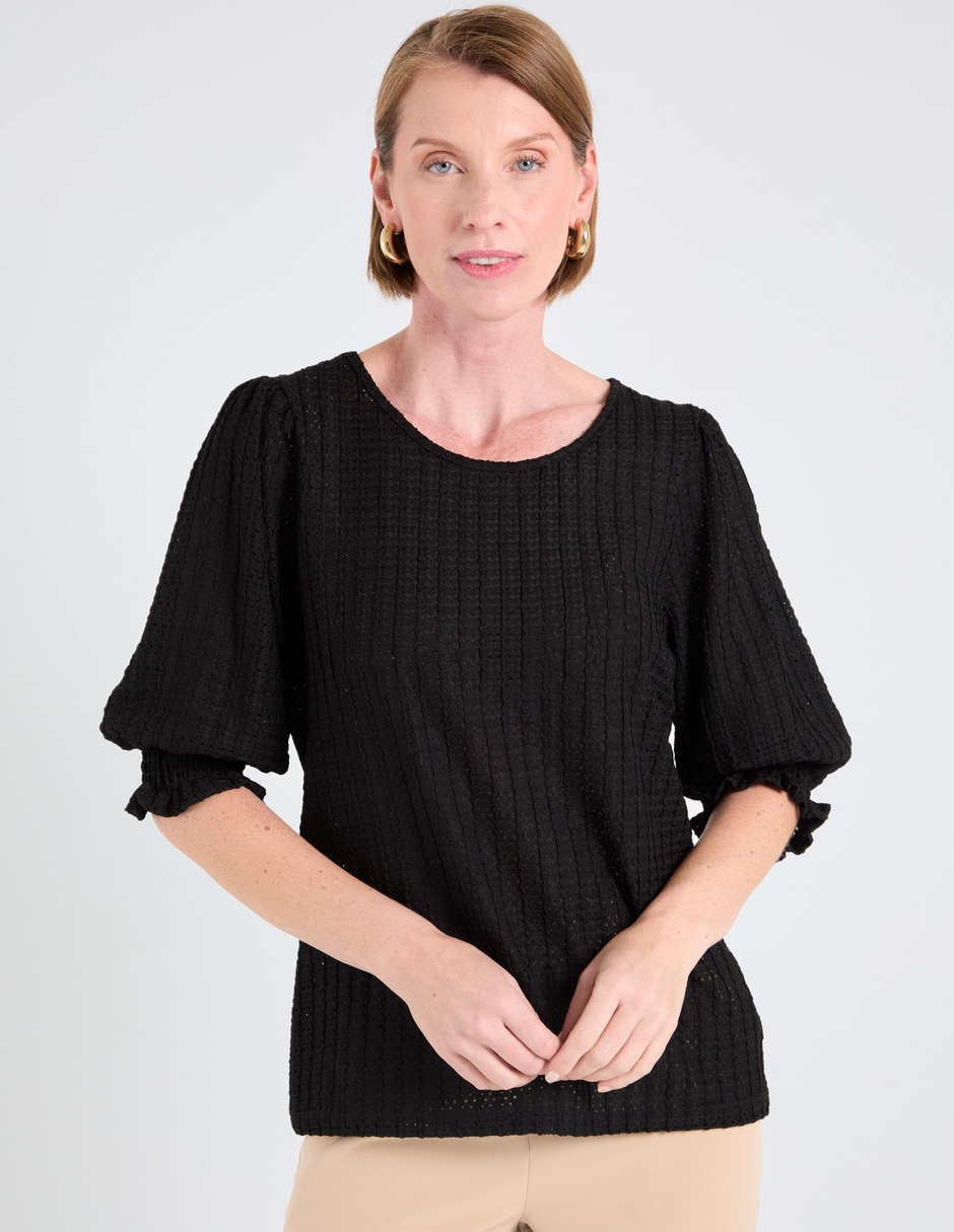 Playera manga 3/4 cuello redondo para mujer