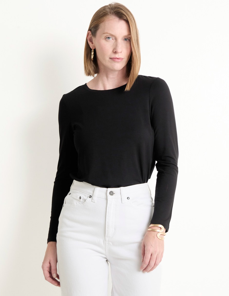 Playera manga larga cuello redondo para mujer