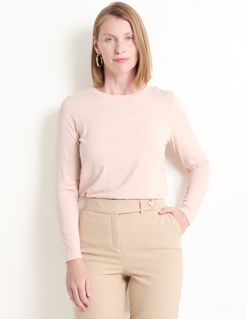 Playera manga larga cuello redondo para mujer
