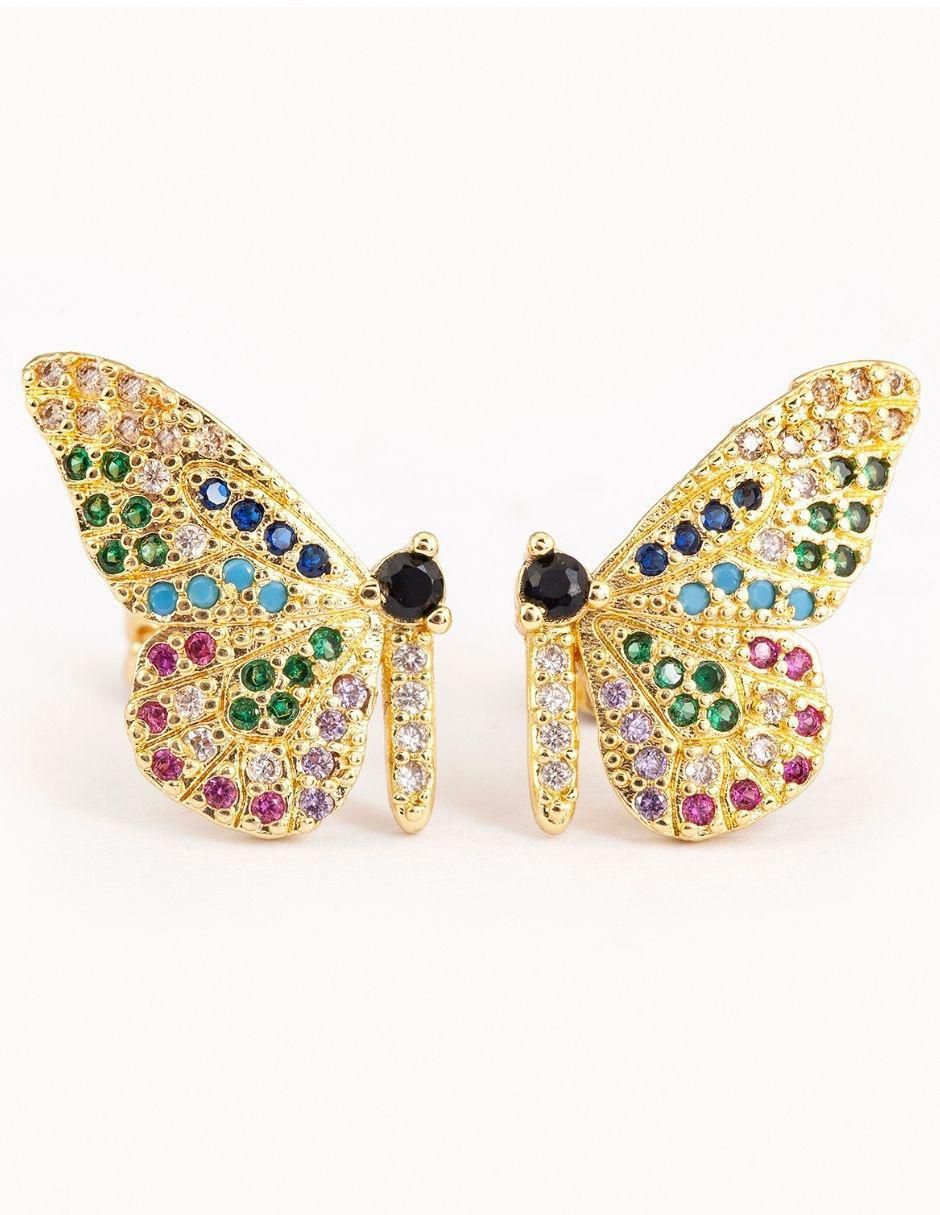 Broqueles de mariposa con acabado baño de oro 18 K zirconia