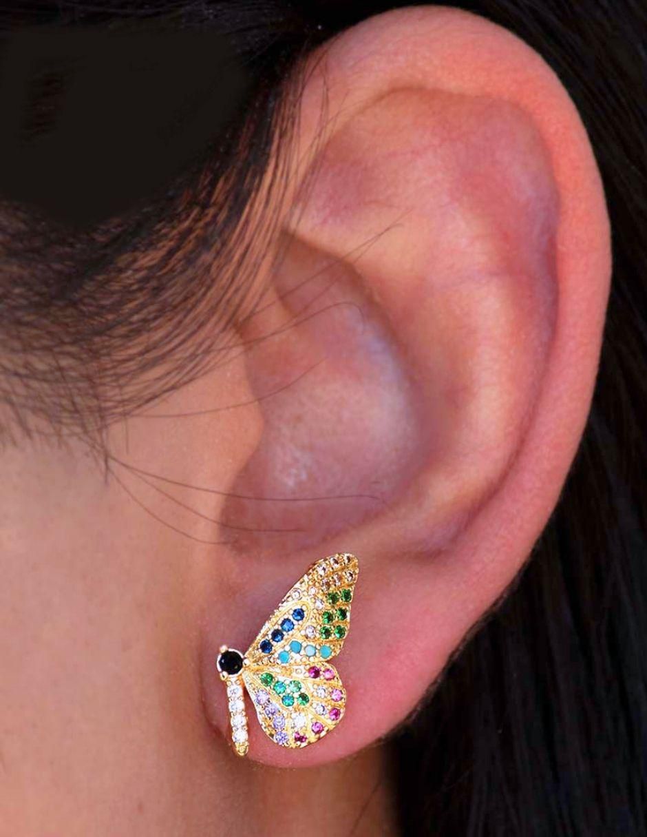 Broqueles de mariposa con acabado baño de oro 18 K zirconia 3