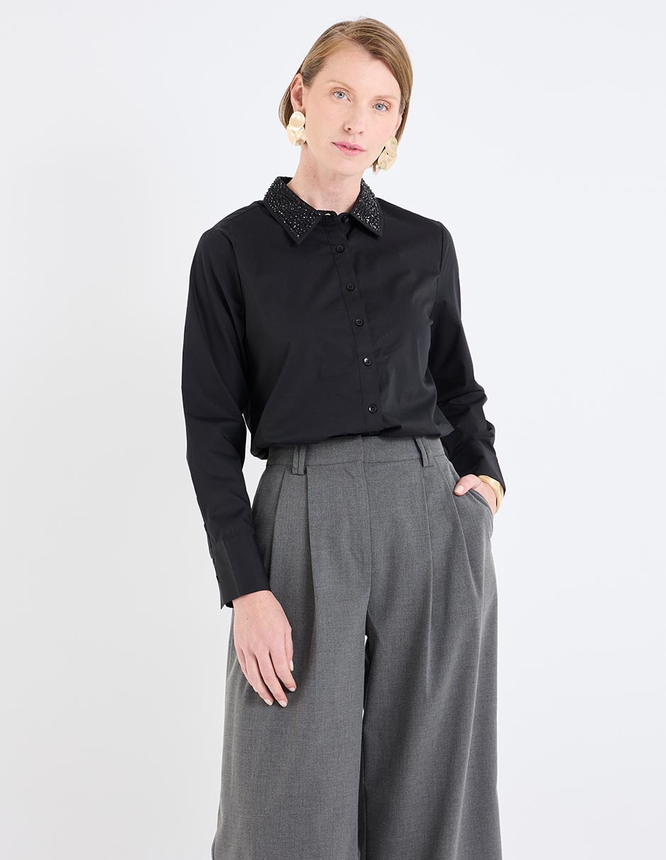 Blusa camisera manga larga para mujer
