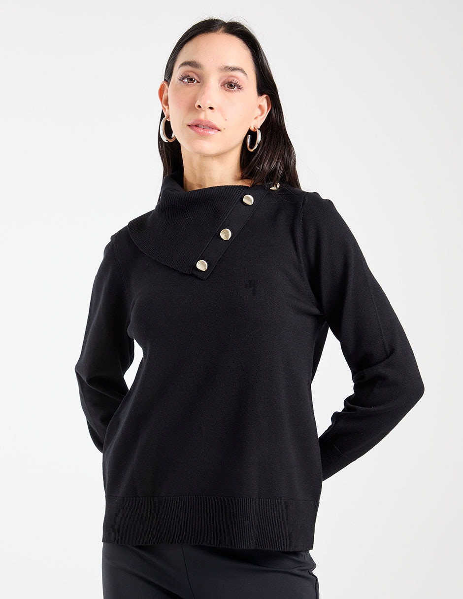 Suéter cuello con botón para mujer