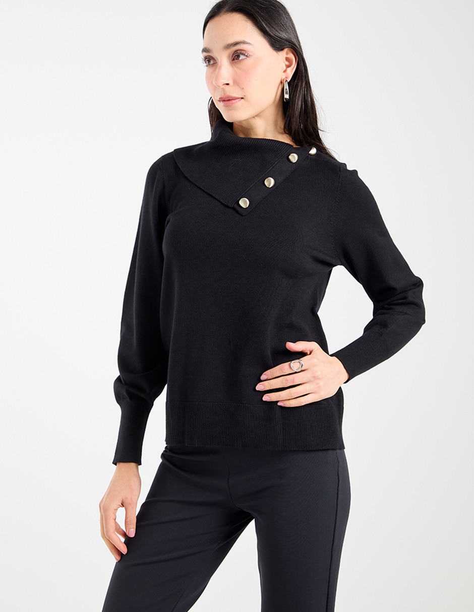 Suéter cuello con botón para mujer 2