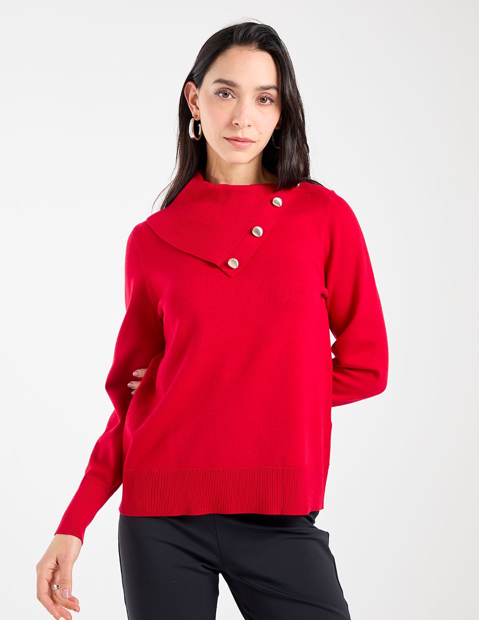 Suéter cuello con botón para mujer