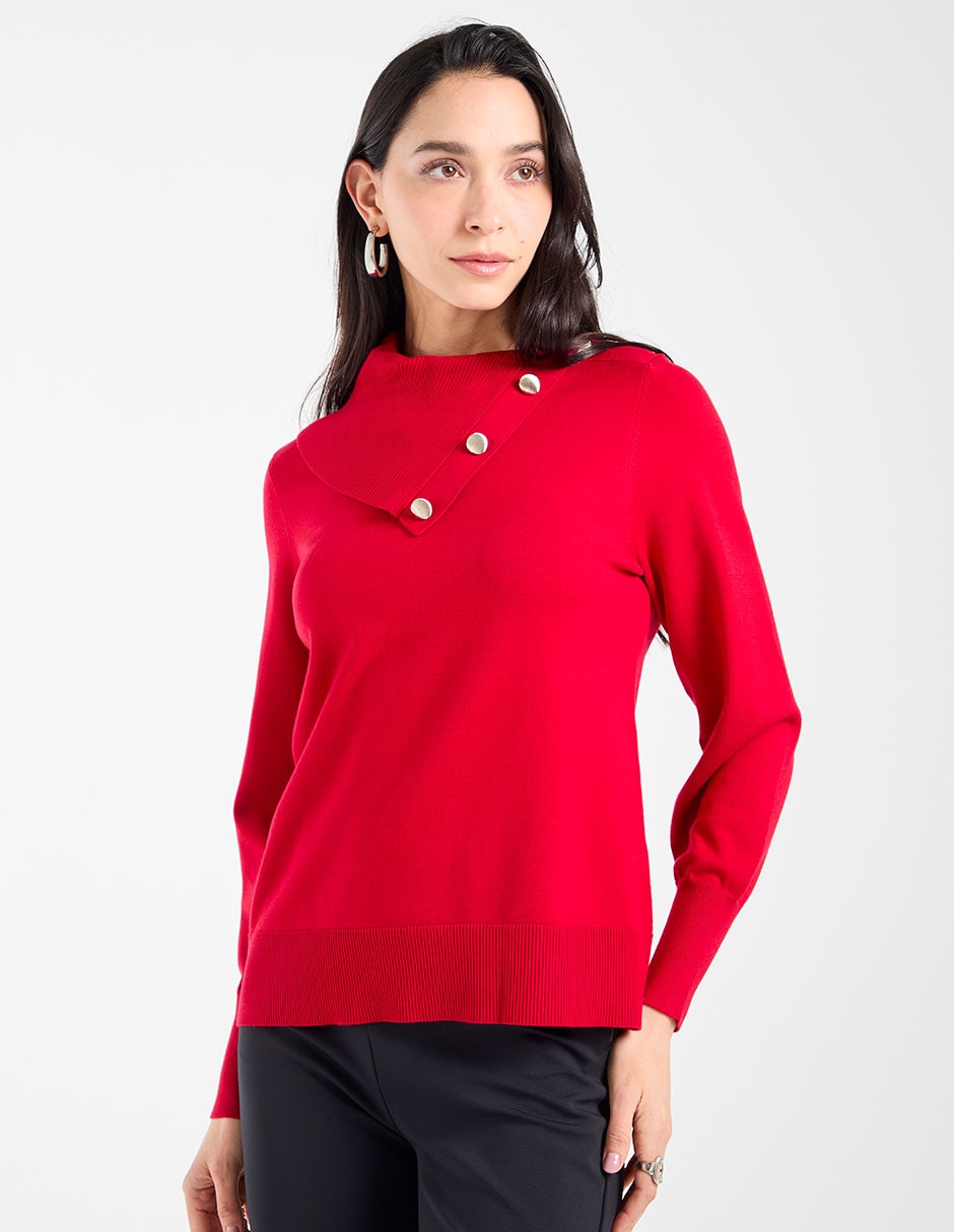 Suéter cuello con botón para mujer 2