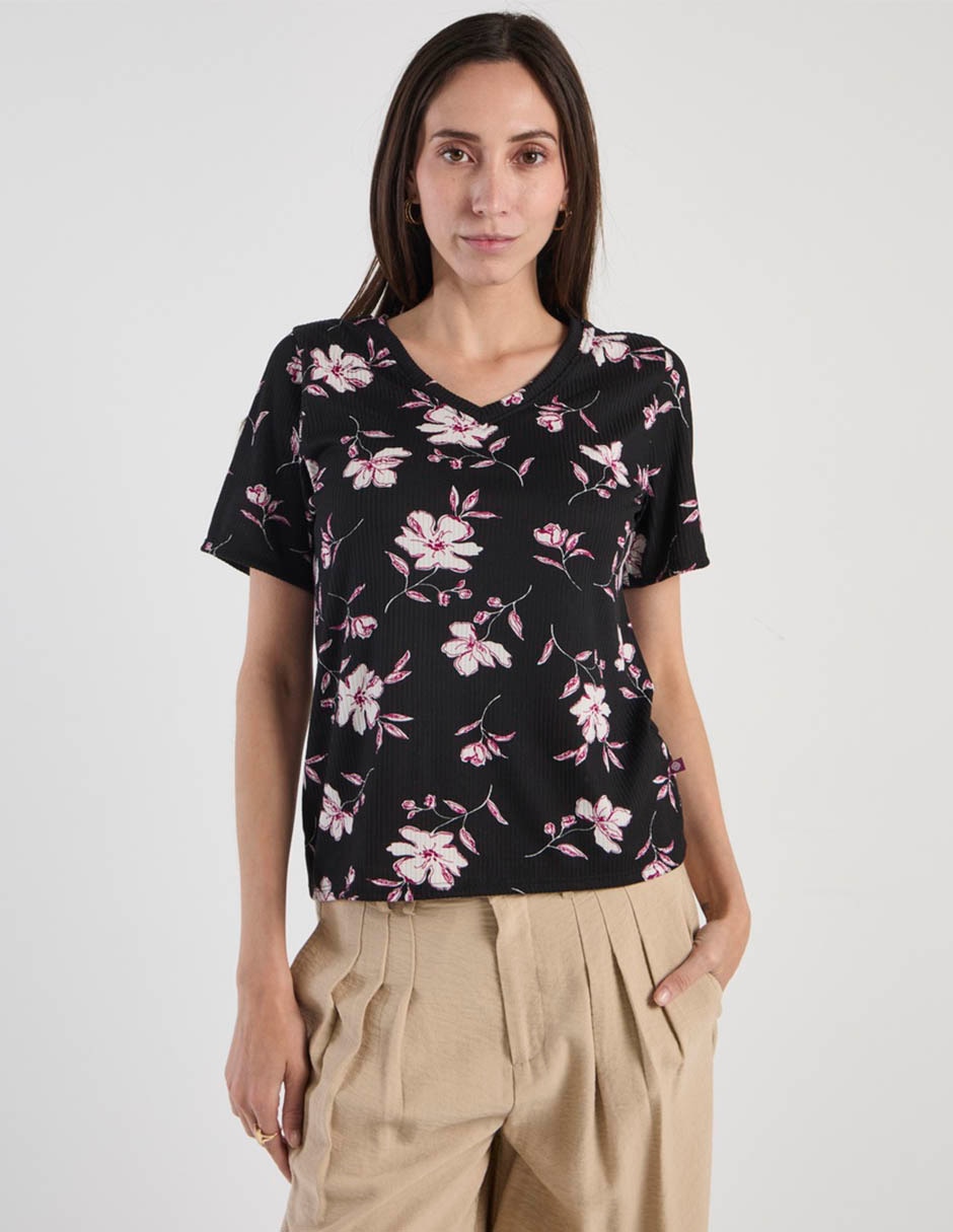 Playera manga corta cuello V para mujer