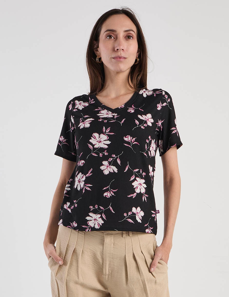 Playera manga corta cuello V para mujer 2
