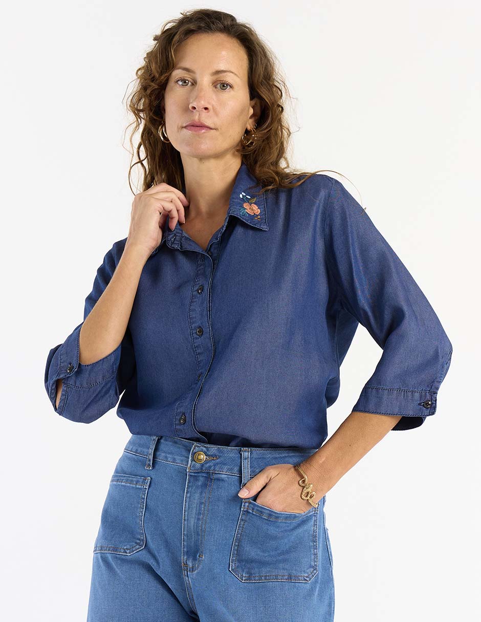 Blusa camisera manga 3/4 para mujer