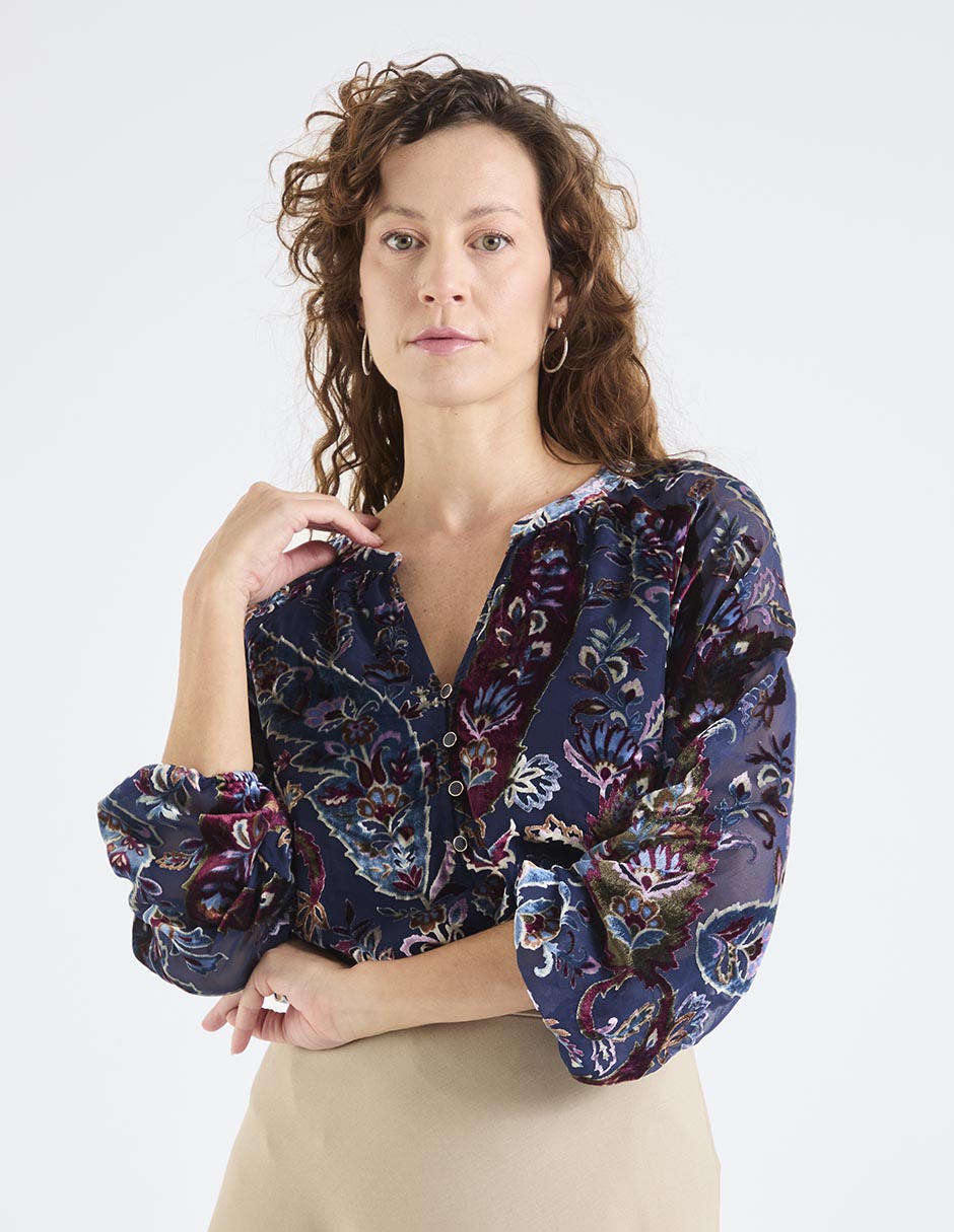 Blusa camisera manga larga para mujer