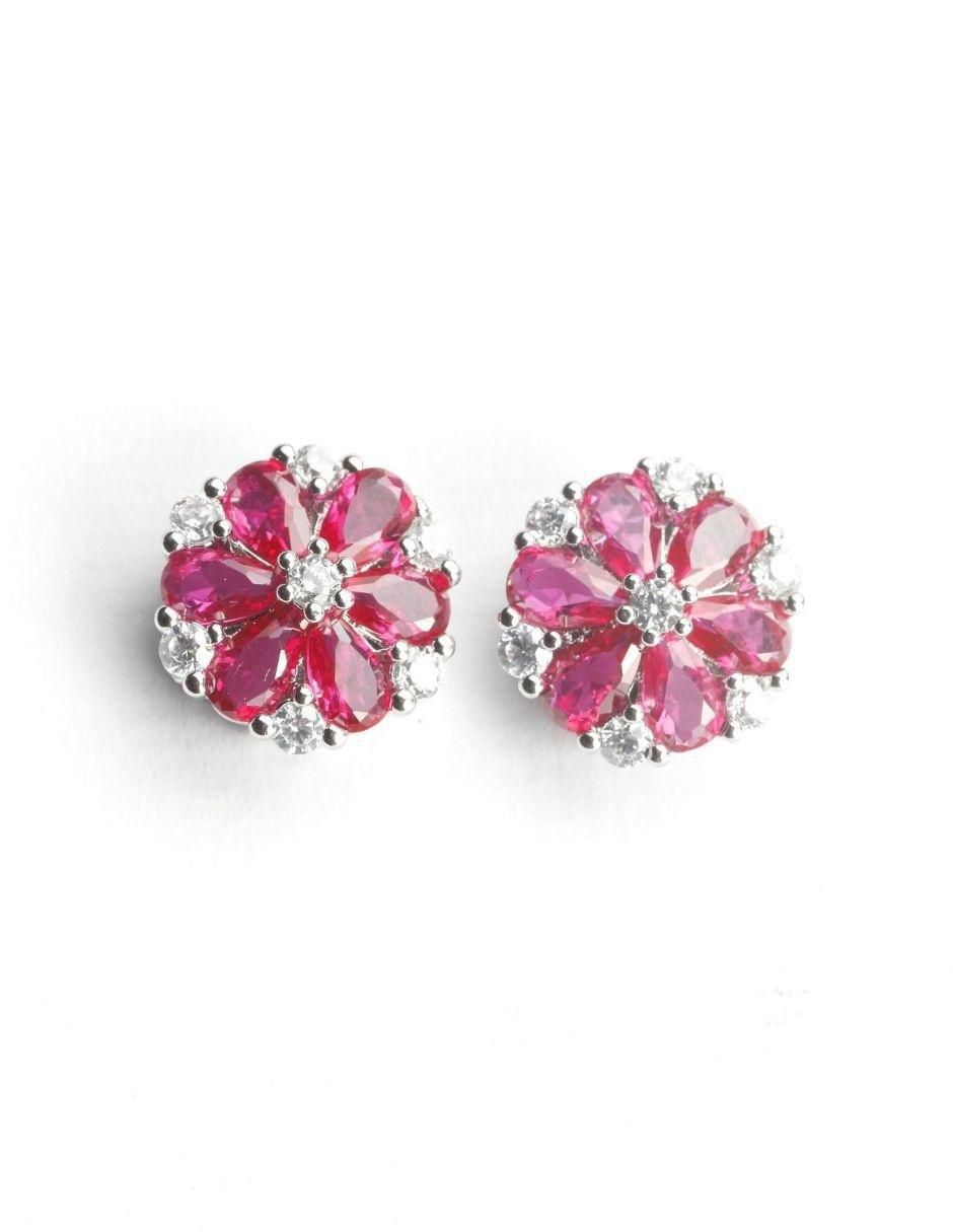 Broqueles de flor Floréa con acabado baño rodio zirconia