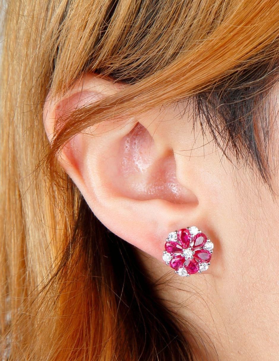 Broqueles de flor Floréa con acabado baño rodio zirconia 5