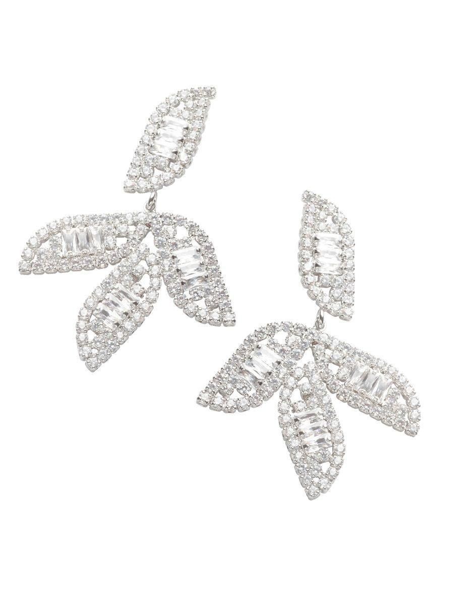Aretes largos de hoja Lyselle con acabado baño rodio zirconia