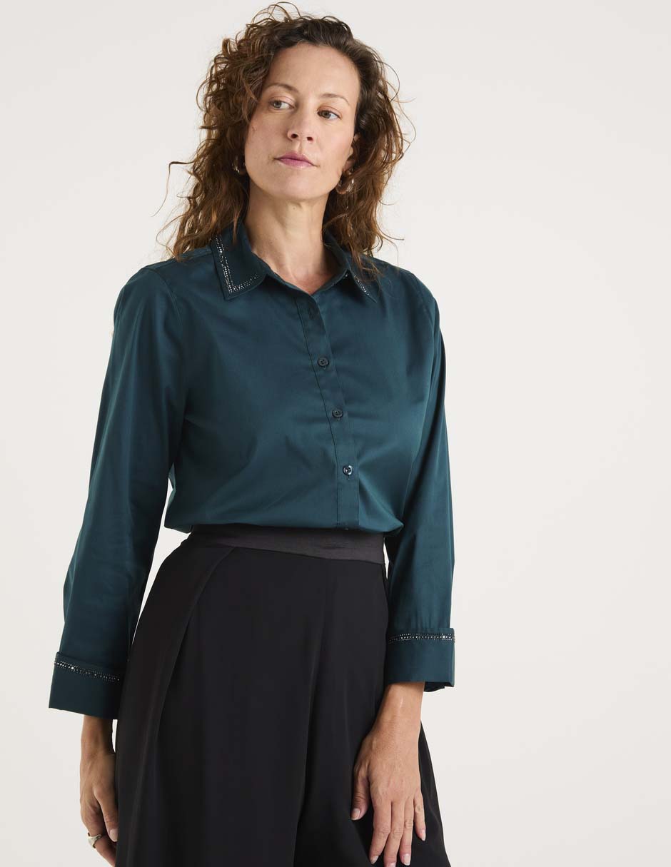 Blusa camisera manga larga para mujer